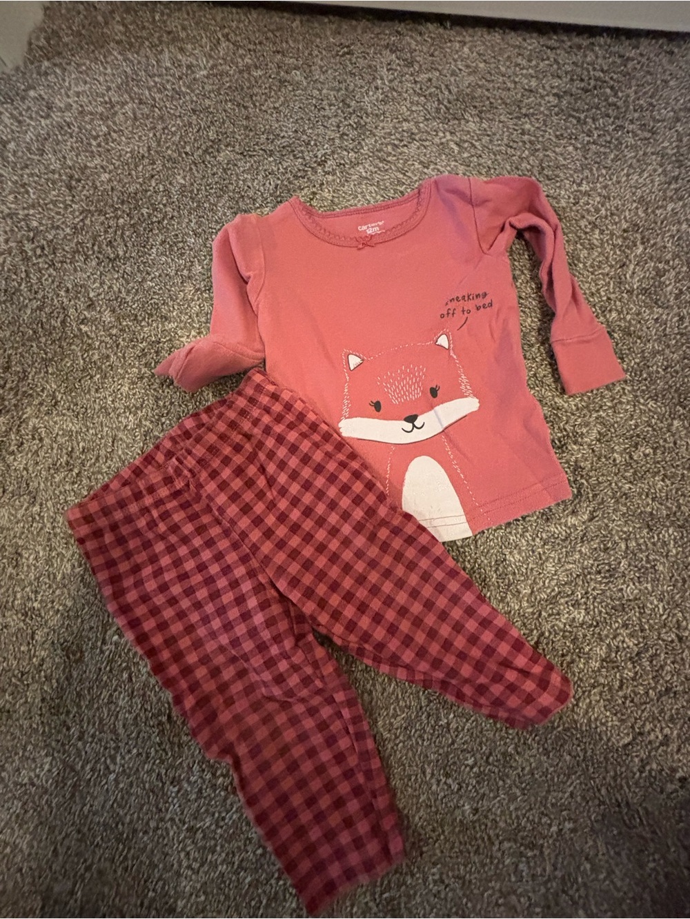 Carter's Pink Fox Pajama Set with Plaid Pants